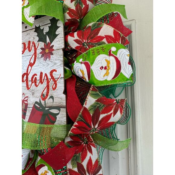 Happy Holidays Santa Wreat Festive Red and Green Christmas Wreath Door Decor xxx - Picture 4 of 8